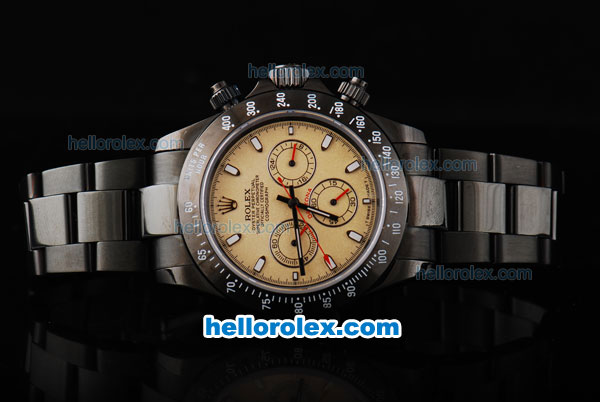 Rolex Daytona Miyota Quartz Movement Full PVD with Yellow Dial and White Stick Markers - Click Image to Close